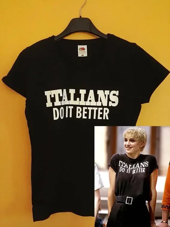 T-Shirt Madonna Italians Do It Better Black Print Copy Woman Singer 100% Cotton Man Or Lady