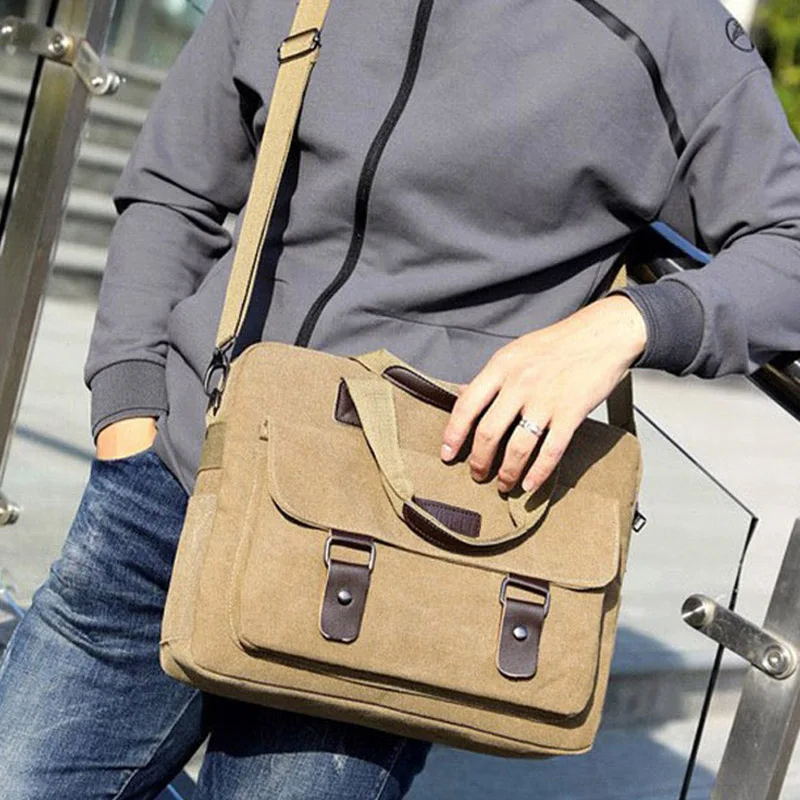 Men\'s Canvas Messenger Shoulder Bag Casual Vintage Large Capacity Crossbody Bag Business Travel Commuting Sling Bag for Male