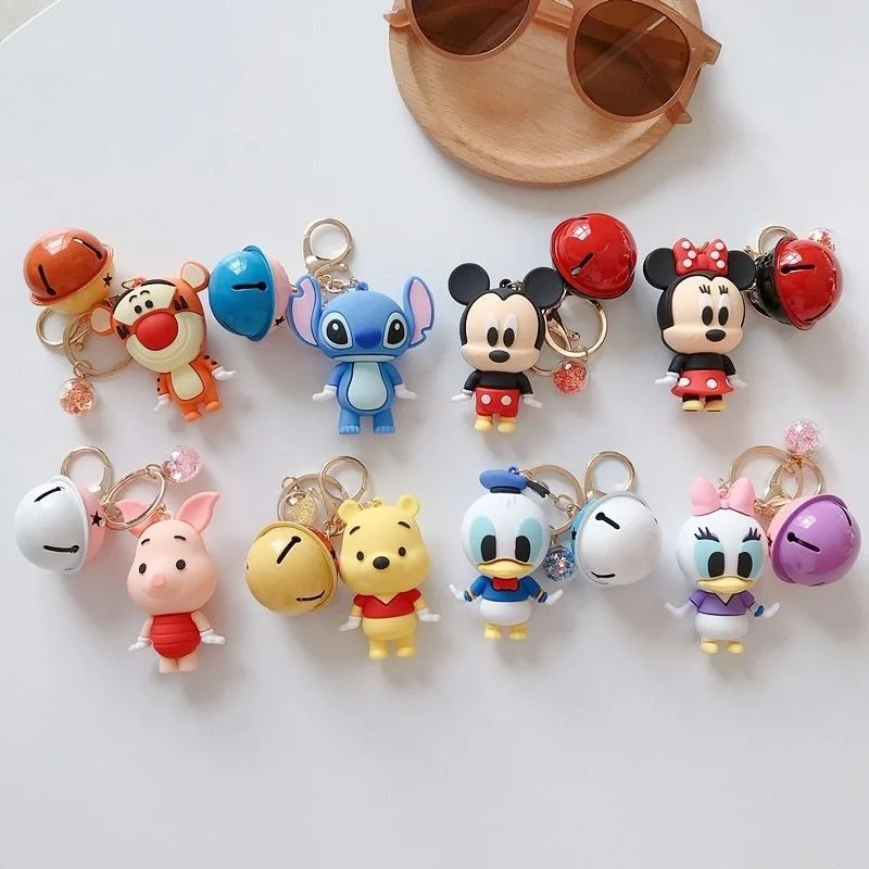 Disney Cartoon Cute Stitch Minnie Keychain for Men and Women, Fashionable and Unique Creative Couple Key Ring with Bell Pendant