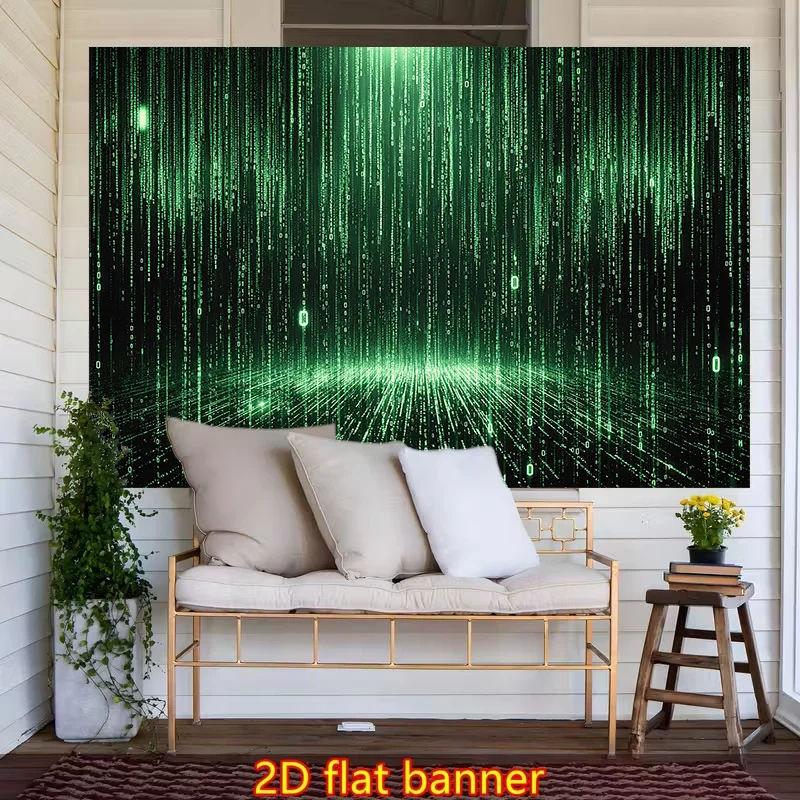 Large Matrix Code Tapestry Green Digital Data Stream Wall Hanging Sci Fi Cyberpunk Futuristic Tech Art Decor Poster Backdrop Bac