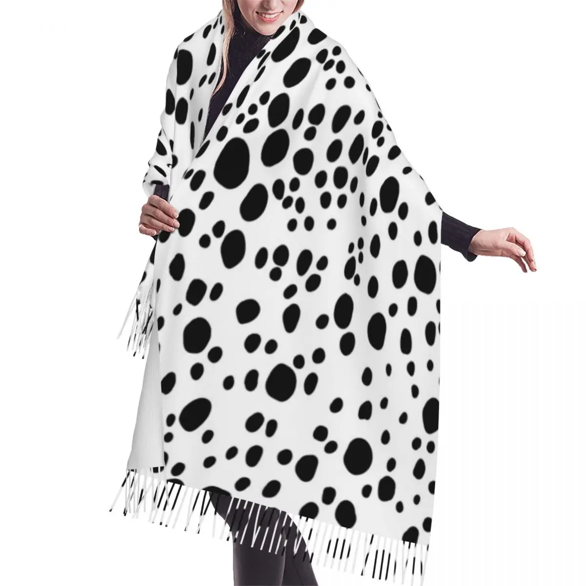 Abstract Dalmatian Pattern Scarf Winter Long Large Tassel Scarves Soft Wrap Pashmina