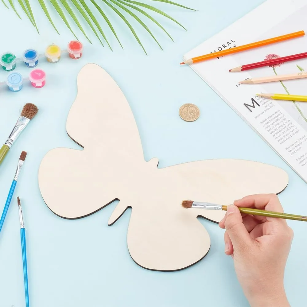 4 قطعة لوازم حرفية على شكل فراشة خشبية غير مكتملة قطع فراشة خشبية على شكل فراشة شرائح خشبية فارغة الحلي #3