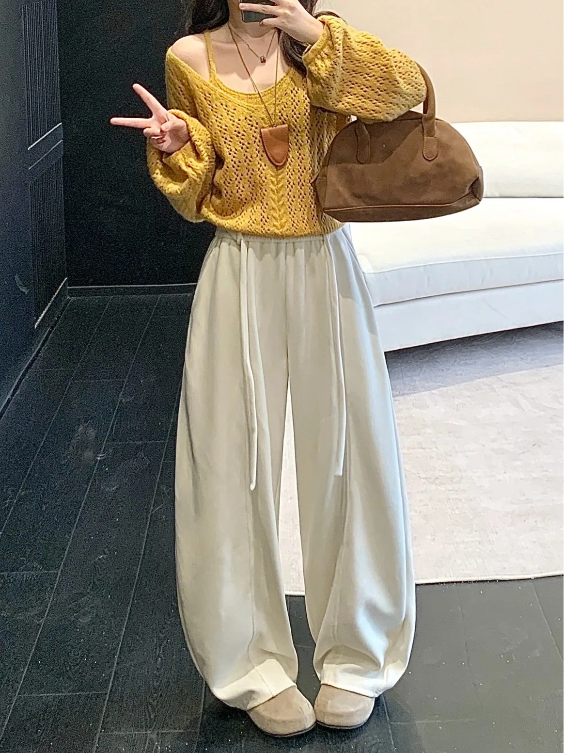 

High Waist Thick Wide Leg Knife Pants Women's Autumn Winter New Style Casual Straight Long Pants plus Size Fashion Commute Style