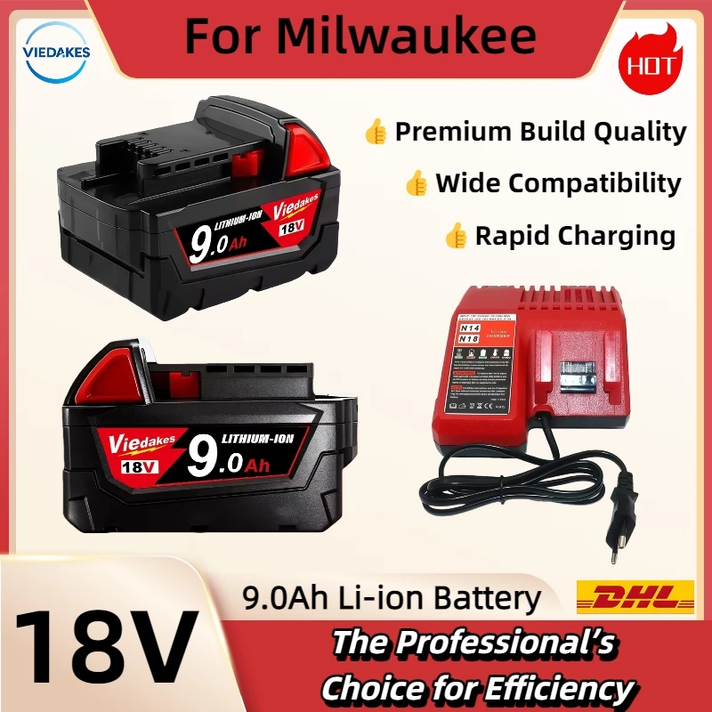 

for Milwaukee M18B 6.0Ah 9.0Ah battery，for M18B5 6Ah 9Ah 4811-1850 1815 for Milwaukee 18V Tool Lithium Battery M12-18FC Charger