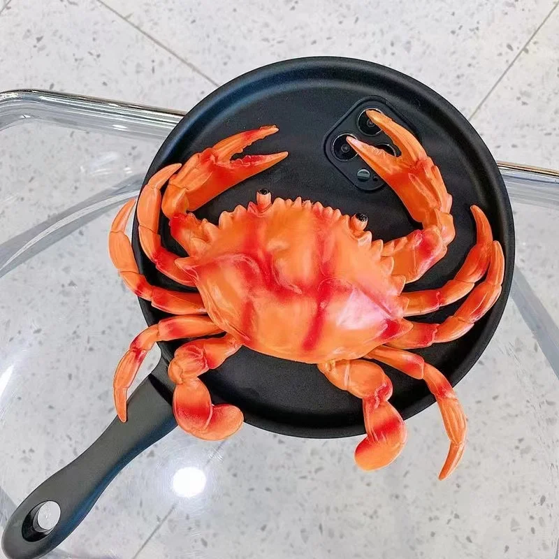 Funny Squeaker 3D Crab Frying Pan Case For iPhone 15 14 13 12 Pro Max 15 Plus 13Mini 11 SE 2020  X XR XS 7 8 Pot Back Phone Case