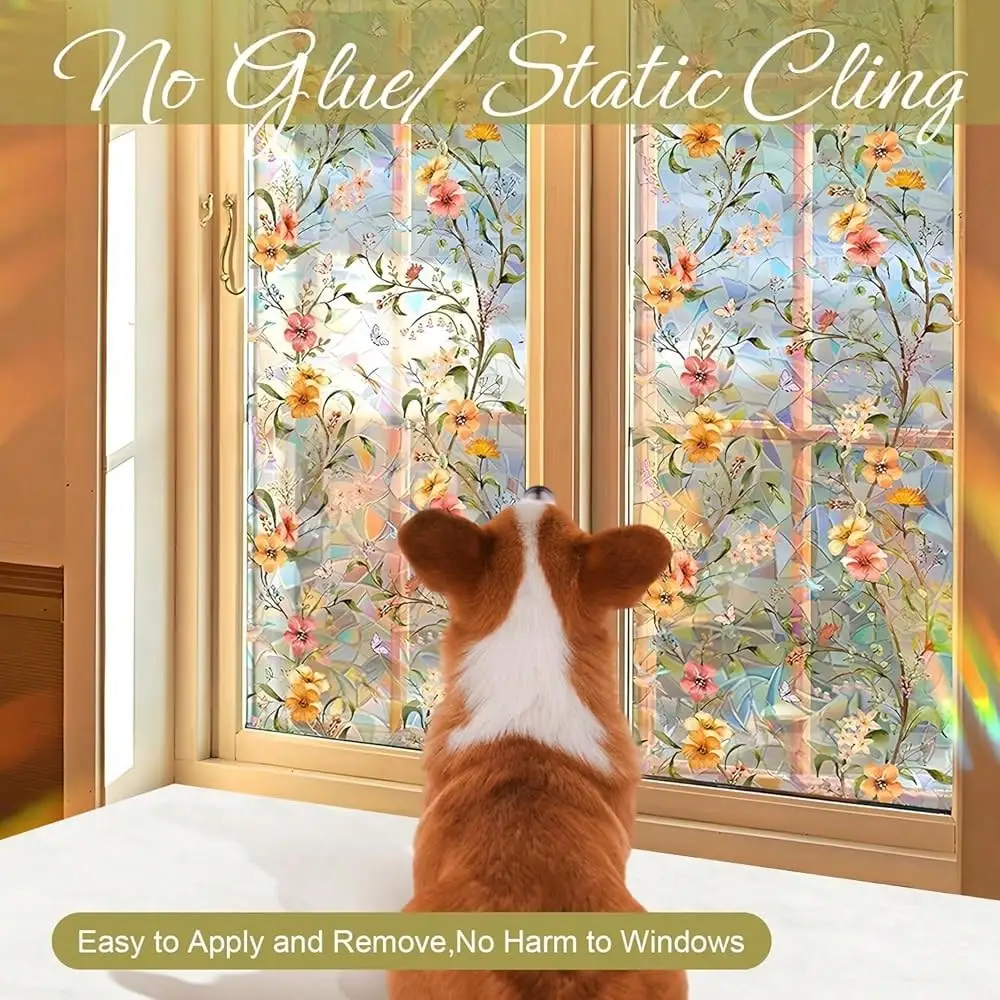 Rainbow Window Privacy Film Static Cling UV-Resistant Decorative for Bathroom Bedroom Home Office Glass Door