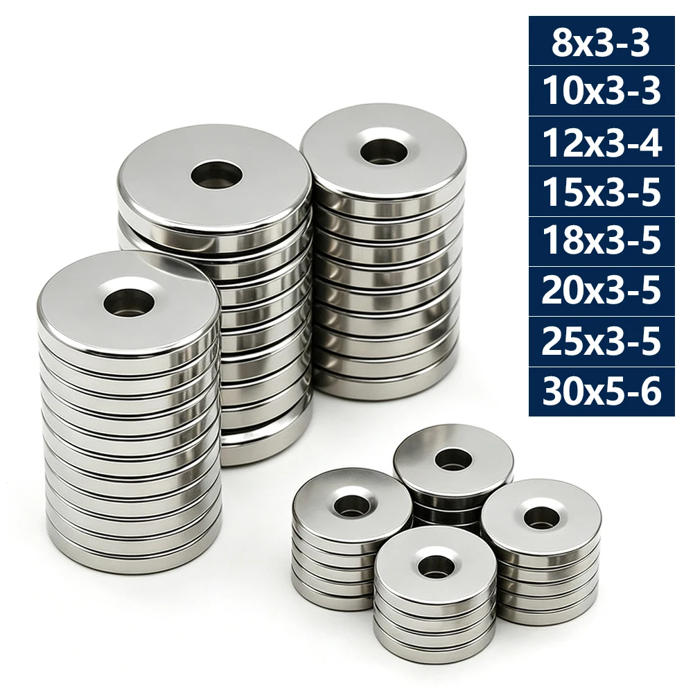 Powerful Round Magnets N35 Ndfeb Permanent Neodymium Magnets with Countersunk Hole for DIY Craft and Industrial Fixing