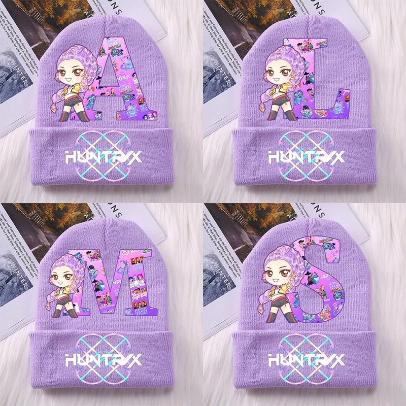 

K Pop Demon Huntersd детская вязаная шапка Kawaii мультяшная шапка с принтом букв для девочек зимние теплые аксессуары детские подарки на день рождения
