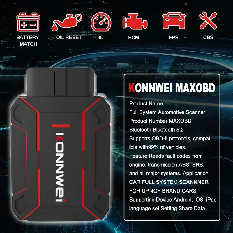 

Bluetooth 5.0 с бесплатным английским приложением, новейшие продукты KONNWEI MAXOBD, полный системный сканер для Android и IOS, автоматический диагностический инструмент
