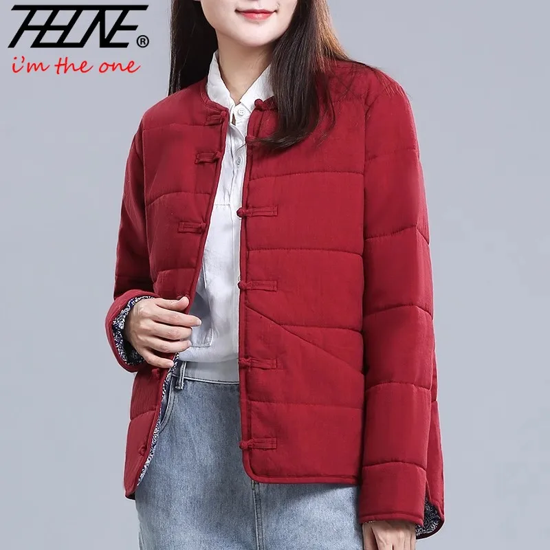 New Autumn Winter Jacket Coat Parkas for Women Clothes Vintage Korean Buckle Casual Loose Chinese Style Irregular Tops Outerwear