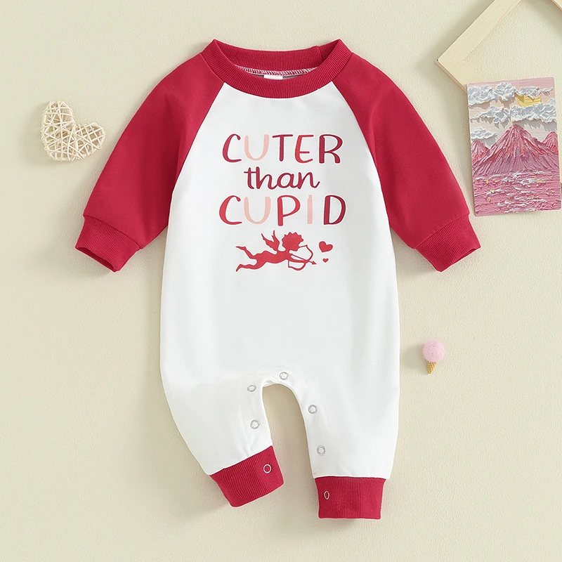 

BeQeuewll Toddler Baby Sweatshirt Romper Valentine's Day Letter Print Long Sleeve Jumpsuit for Newborn Cute Clothes