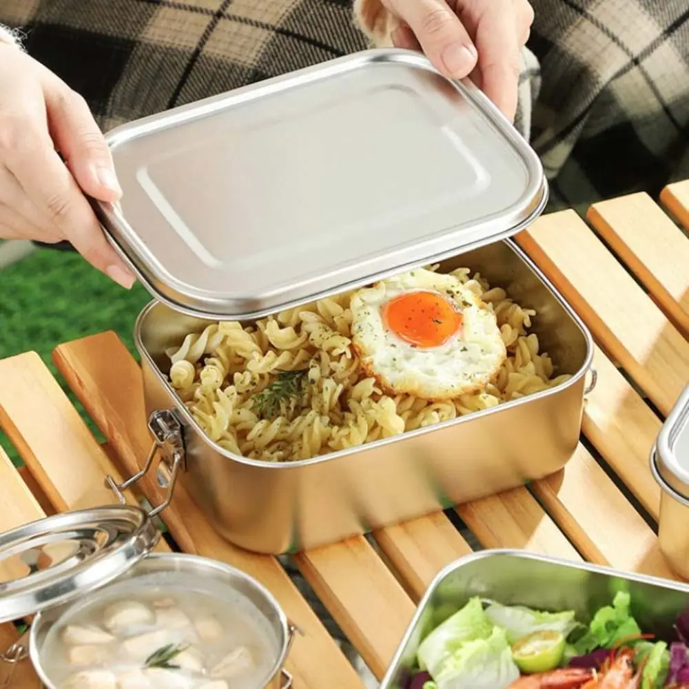 Rectangular 304 Stainless Steel Lunch Box Separated Removable Partitions Food Container with Sealing Strip Leakproof #2