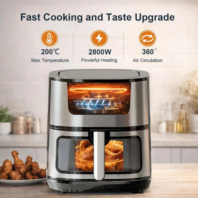 Air Fryer 8L 2800W Oil Free Electric Air Fryer with Touchscreen Household Multi-function Non-fat Fryer with Visible Window 2