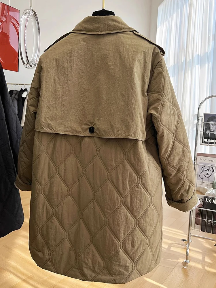 Winter New Fashion Rhombus Pattern Women Parkas Jacket Retro Loose Cotton Padded Winter Coat Clothes