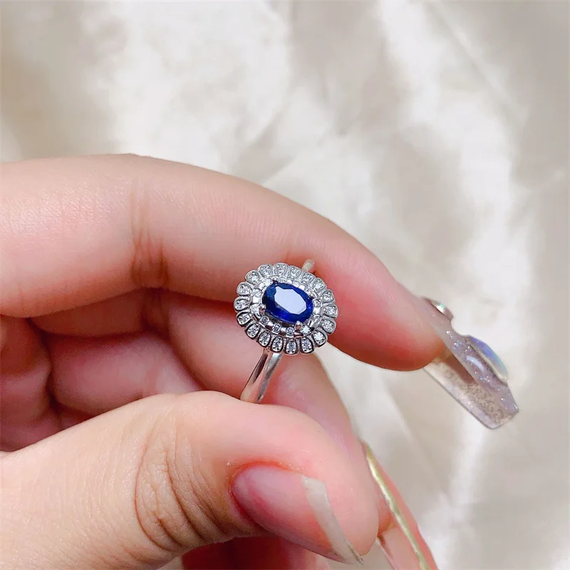 

Natural Sri Lanka Sapphire Ring 925 Silver Korean Female Women Ring with Certificate