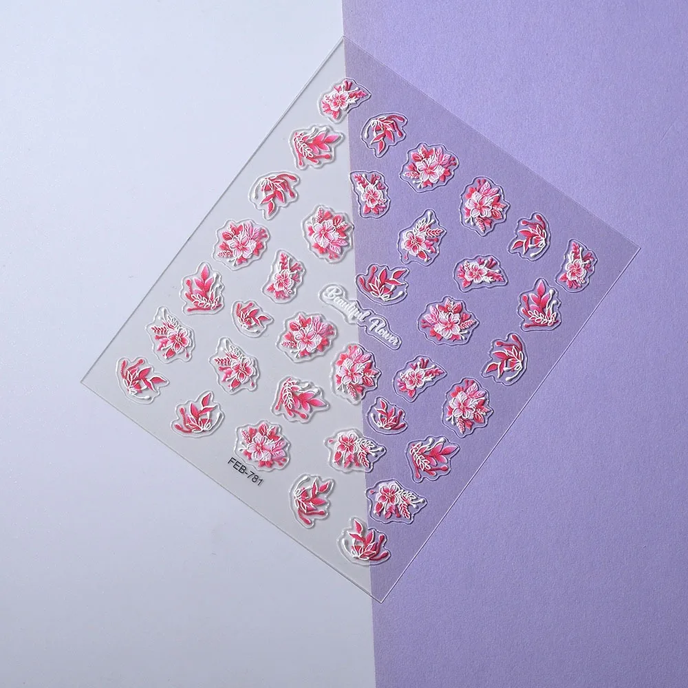 Florals Bloemblaadjes Bloemen Nagel Stickers 5d Reliëf Bronzing Bloemen Nagel Stickers Nagel Levert Roze Blauw