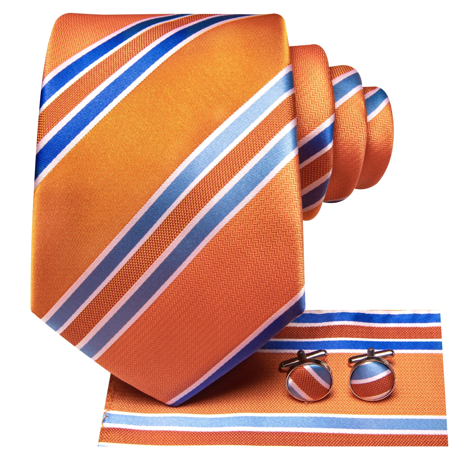 Hi-Tie Orange Rose Pink Men's Tie Silk 8.5cm Wedding Ties For Men Formal Hanky Cufflinks Set High Quality Cravata