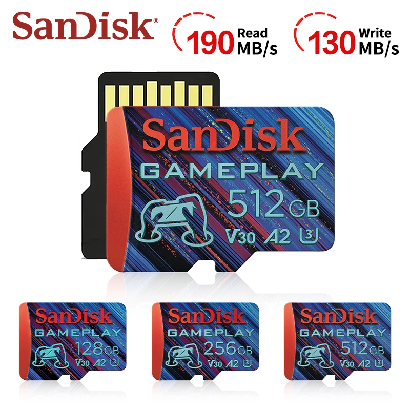 SanDisk الأصلي GamePlay بطاقة microSD C10 U3 V30 A2 1T 512G 256G 128G TF بطاقة الذاكرة ل 4K Gopro نينتندو سويتش لعبة خاصة