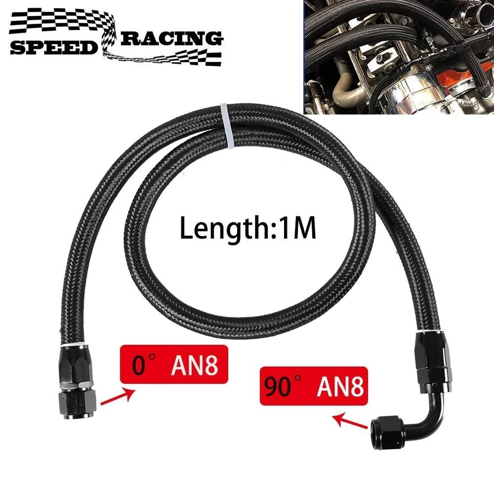 

1 м AN8 8AN Черный Плетеный маслотопливный фитинг, конец шланга 0 + 90 градусов, масляный адаптер, топливный шланг, линия