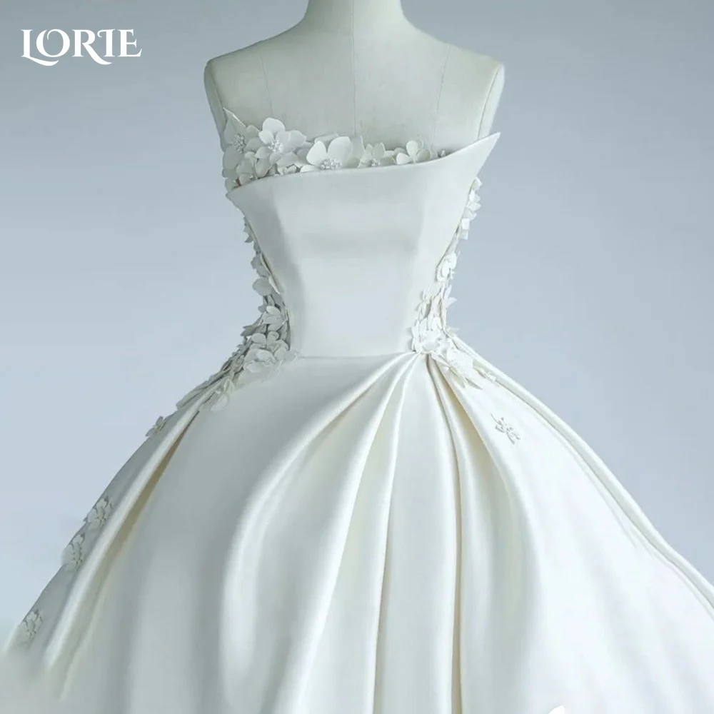 LORIE Elegant Solid Princess Wedding Dresses 3D Flowers Strapless A-Line Princess Bridal Gowns Arabia Pleated Satin Bride Dress