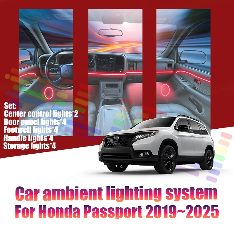Luces LED Ambientales para Honda Passport 2019~2025 MK3, Luces de Atmósfera Coloridas, Tira de Neón Interior para Auto, Iluminación RGB de 64 Colores