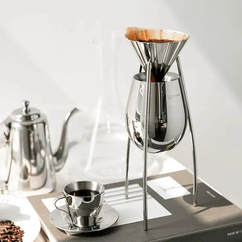 European Stainless Steel Pour Over Coffee Dripper Filter Funnel Luxury Drip Coffee Maker Hand Brew Coffee Extractor Home Bar