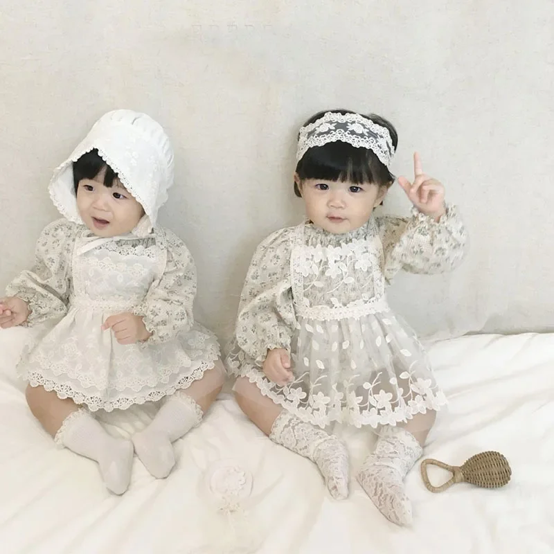 Children Clothing 2024 Spring Autumn New Fashionable Dress Baby Girl Lace Apron Dress Baby Princess Sweet Cute Solid Lace Dress