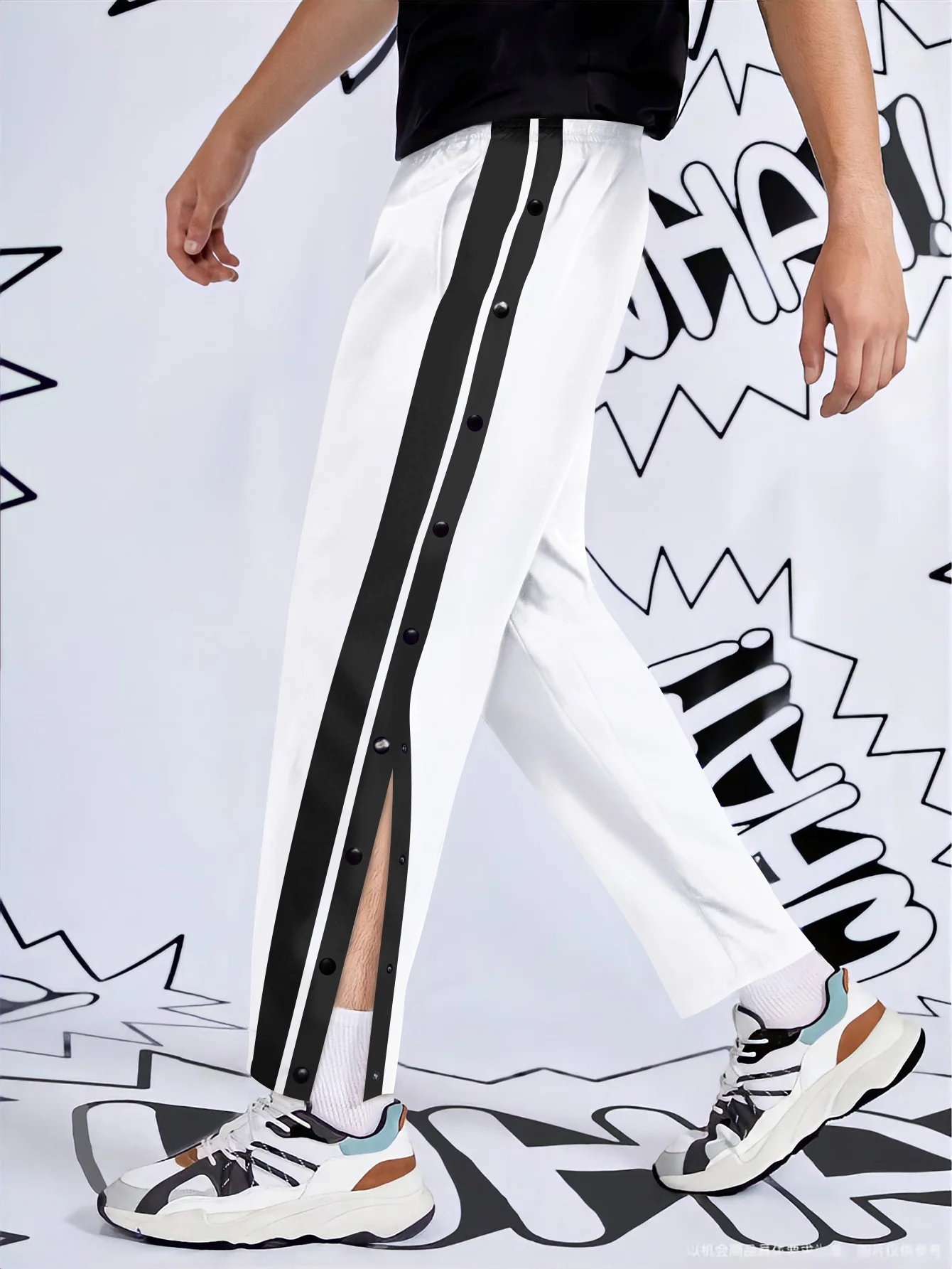 2025 New Men's Basketball Straight Leg Pants High Street Style Spring Autumn Trendy Sporty Ins Match All Weather Full Buttoned