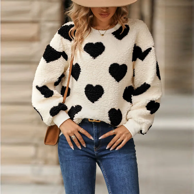 Women's sweater long-sleeved round collar pullover love pattern loose sweater spring autumn winter