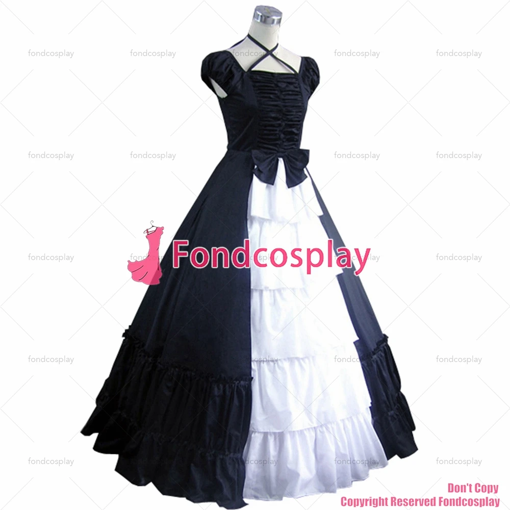 fondcosplay Gothic Lolita Punk Medieval Gown Black White Ball Evening cotton Dress skirt cosplay costume CD/TV[CK1393]