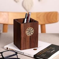 Multiple Use Wooden Pen Holder Vintage Black Walnut Wooden Pencil Box Square Shape Durable Marker Pen Storage Cup