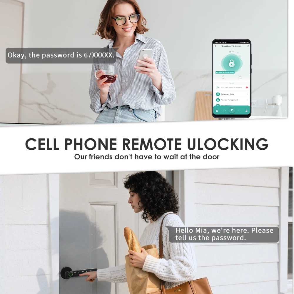 YFK Smart Life Door Lock 4 in 1 Fingerprint Lock Bluetooth Tuya APP Remote Unlock Anti-peep Password Temporary Passcode Quiet Mode Durable Electronic Lock for Home Bedroom Office Hotel Interior Door