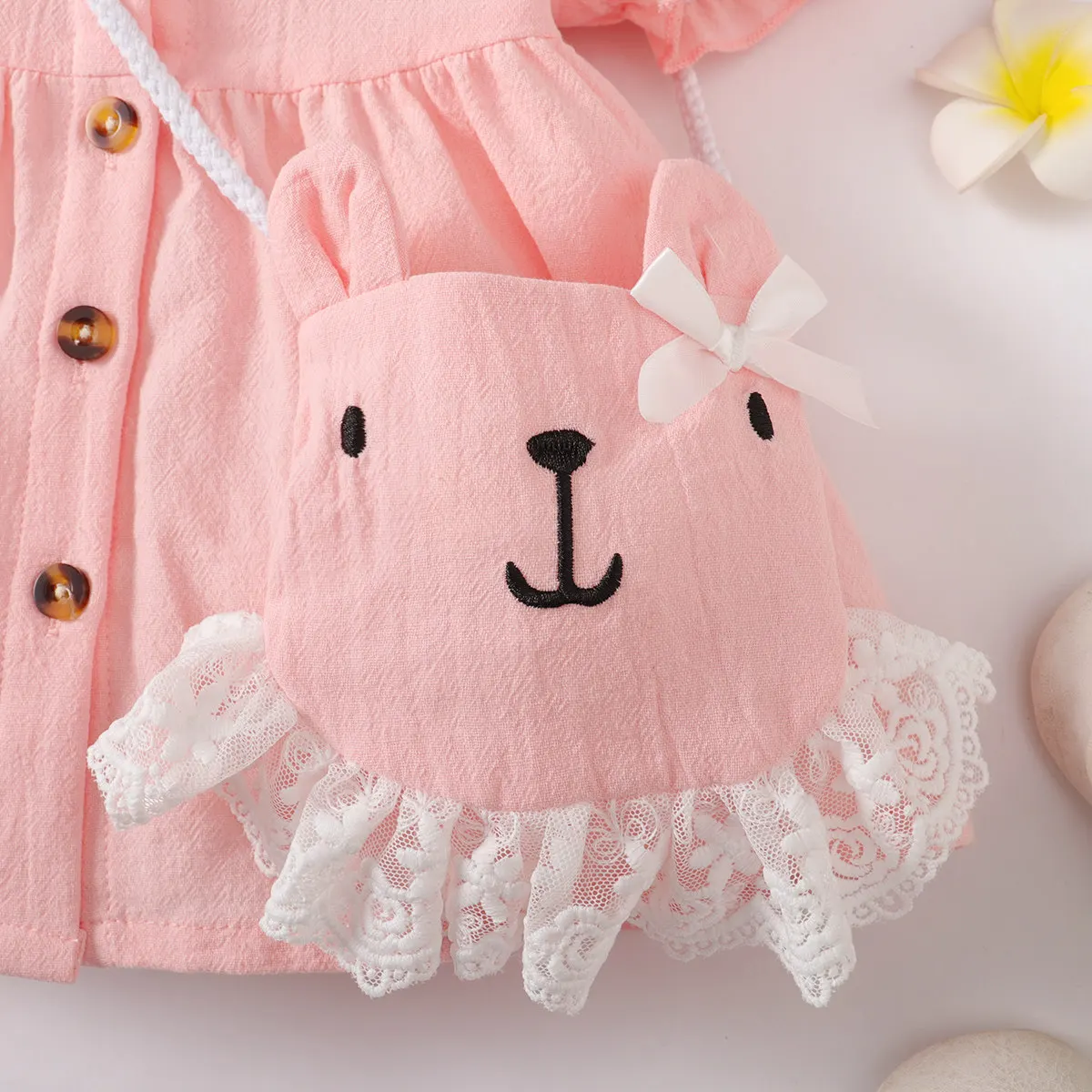 2PCS Baby Girl Pink Short Sleeve Dress with Cute Shoulder Bag Toddler Baby Princess Dress Summer Fashion Clothes for 3-24 Months