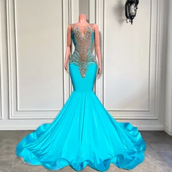 Sexy Mermaid Style Fitted Women Prom Formal Gowns Luxury Sparkly Silver Beaded Light Blue Black Girls Long Prom Dresses 2026