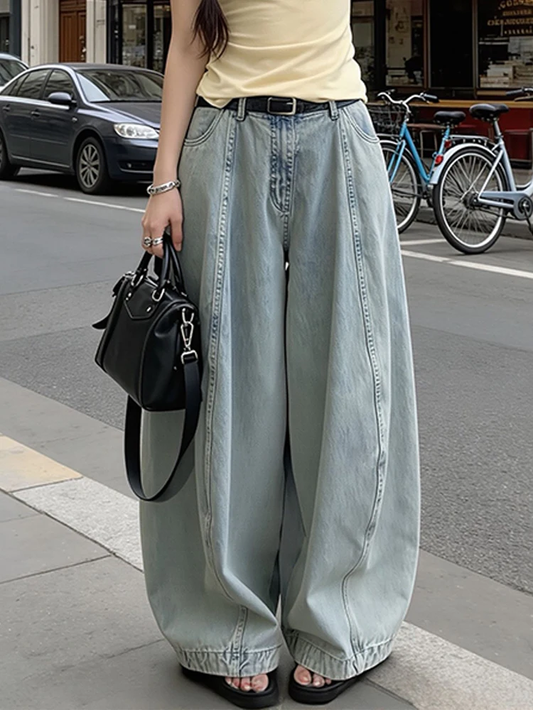 Loose High-Waisted Women's Jeans American High Street Style Fashion Design Loose Feeling Dragging Pants All-Match Casual Jeans