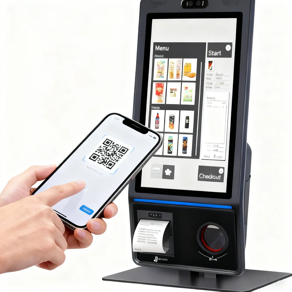21.5 Inch Touchscreen Payment Terminal Kiosk QR Code Scanner 80mm Printer for Retail High Visibility Kiosk