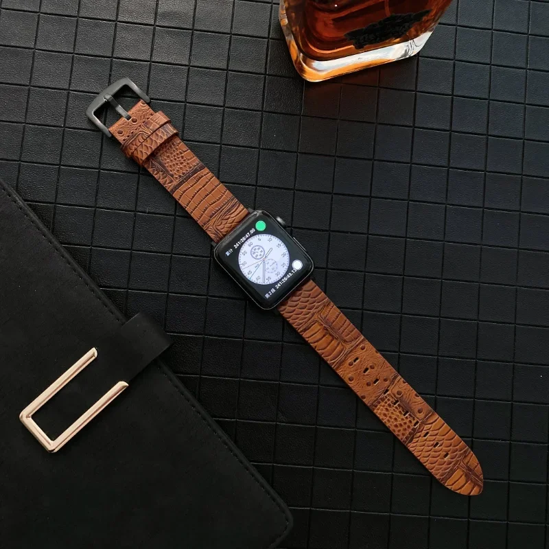 

Leather straps for Apple Watch series 9 8 7 6 5 4 SE Textured Bracelet Wristbands for iWatch 45mm 41mm 44m 42mm 40mm 38mm correa