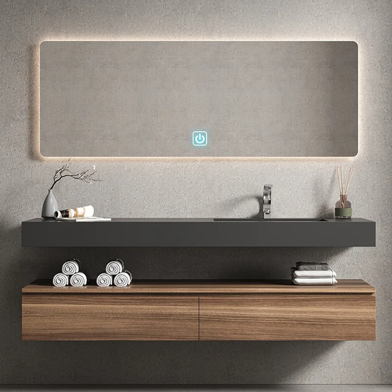 

Smart custom luxury quartz countertop set ready-made mirror small wood wall-mounted modern sink bathroom cabinet vanity