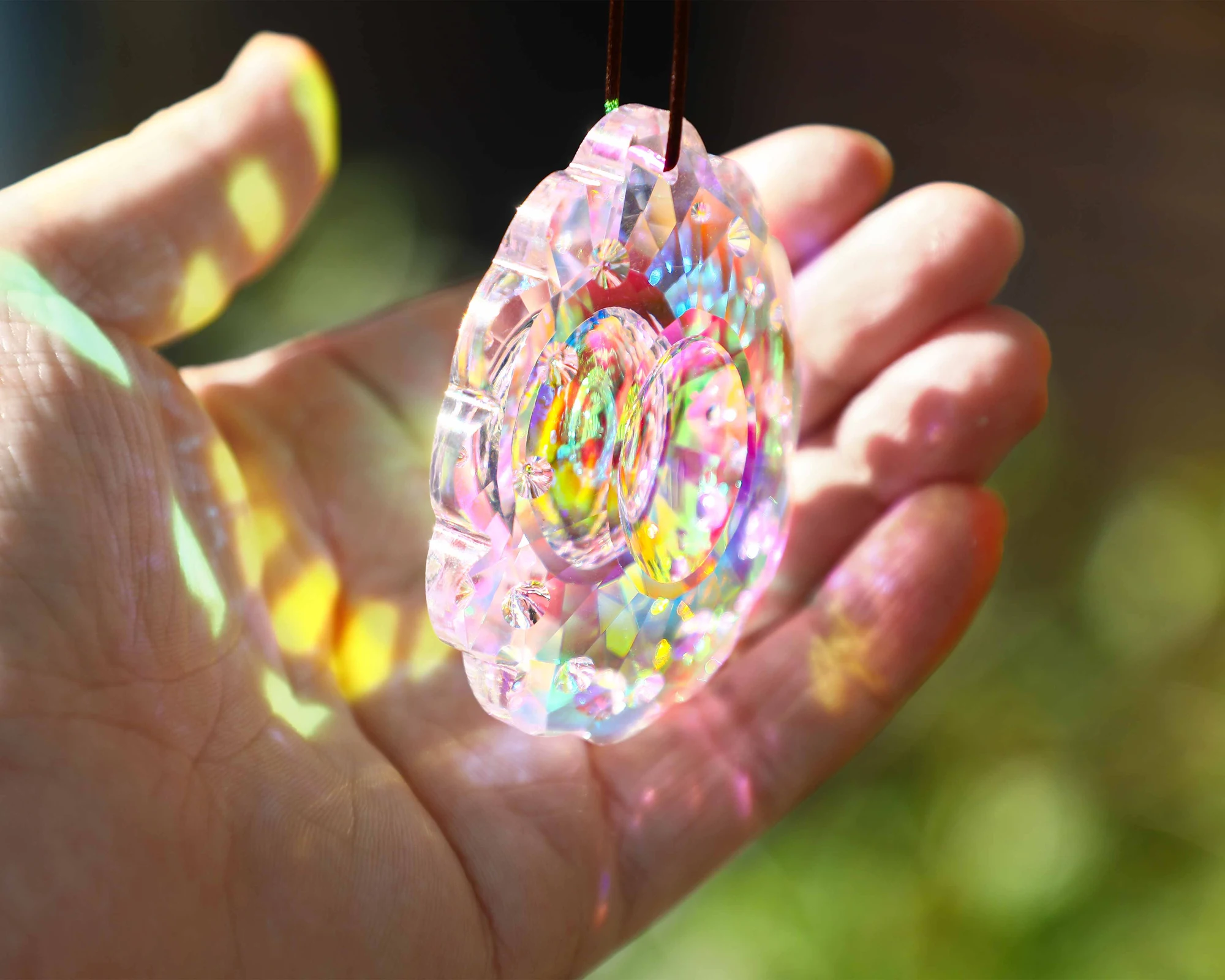 H&D 76mm Colorful Crystal Peacock Prism Suncatcher Crystal Glass Prism Pendant DIY Accessories Christmas Tree Ornament