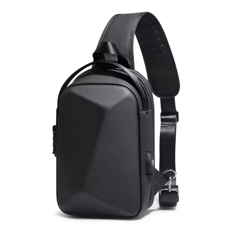 

Men's 9.7 ipad Hard Shell Chest Bag Waterproof Anti-theft Crossbody Bag Casual Short Trip Shoulder Bag USB Charging