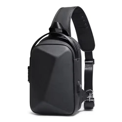 Men's 9.7 ipad Hard Shell Chest Bag Waterproof Anti-theft Crossbody Bag Casual Short Trip Shoulder Bag USB Charging