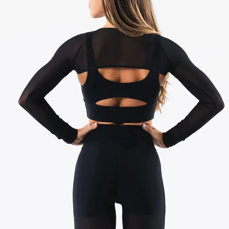 Autumn and Winter New Long Sleeved with Chest Cushion Mesh Sportswear Top, Sports and Fitness Clothing, Sexy Women