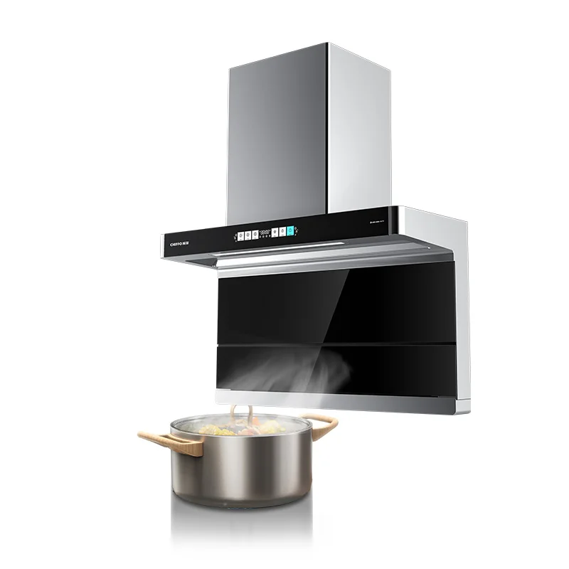 

Slim Island Smart Electric Range Hood Wall Mounted Baffle Exhaust Chimney For Household Hotel Cooking Glass