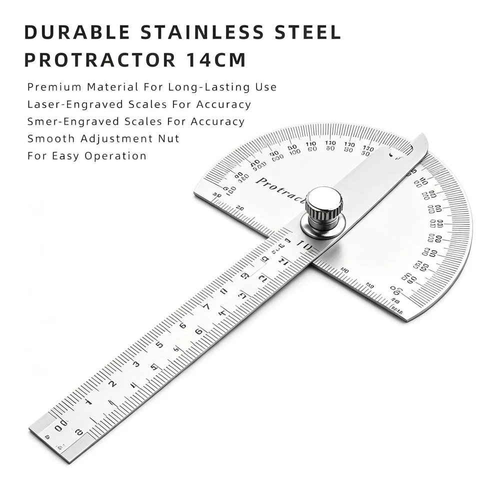 140mm 180 Degree Metal Protractor Adjustable Angle Finder Ruler Stainless Steel For Woodworking Construction Measuring Jobs