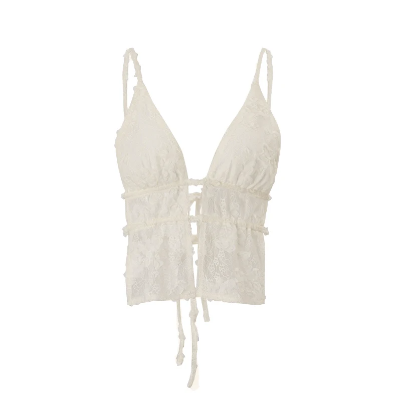 WhereMery Sexy Lace Off Shoulder Backless Top Y2K Hotsweet Sleeveless Halter Crop Tops Casual Summer for 2024 Street Party Camis