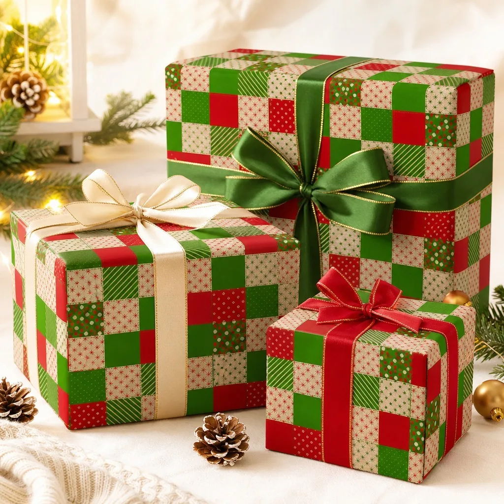 Red and green plaid wrapping paper, suitable for Christmas, Christmas Eve, New Year, Valentine's Day, girls' birthday gifts, DIY