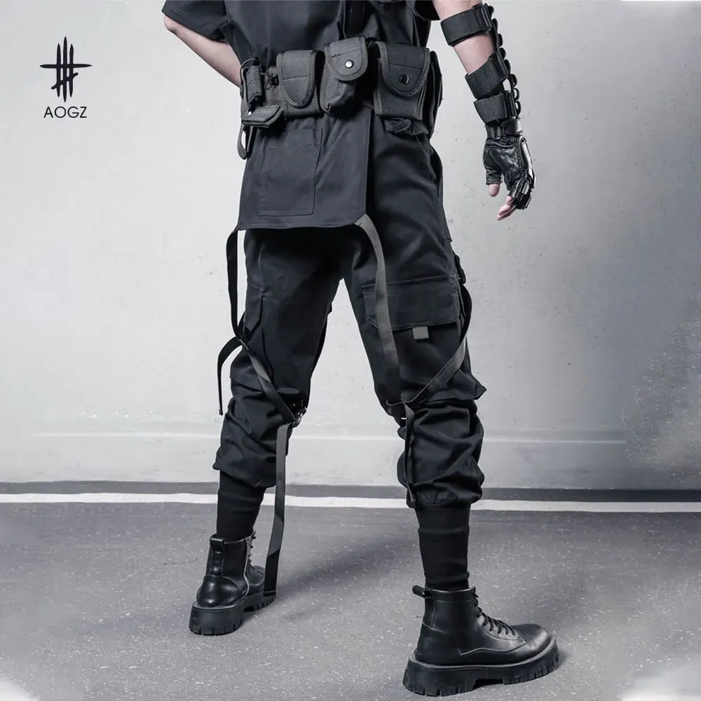 

AOGZ Harajuku хип-хоп шаровары мужские ленты с карманами брюки-карго Techwear тактические брюки повседневные брюки для бега свободные брюки большого размера