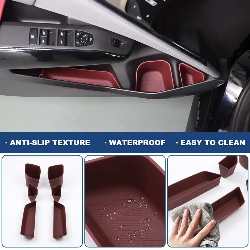 

For BMW X3 G45 2025+ Automotive Interior Front Door Slot Storage Box TPE Black/Red Automotive Interior Accessories