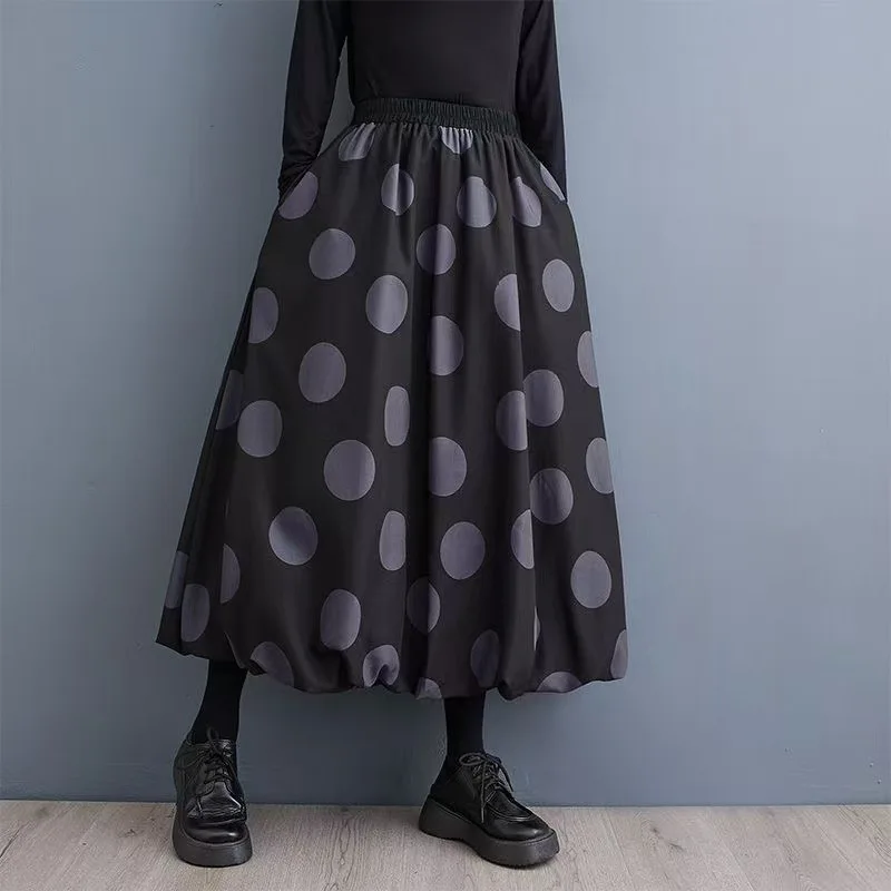 Women's Polka Dot Maxi Skirt Flared Elegant Loose Fit Polyester Elastic Waist Chinese Production Fashionable Puffy Skirt