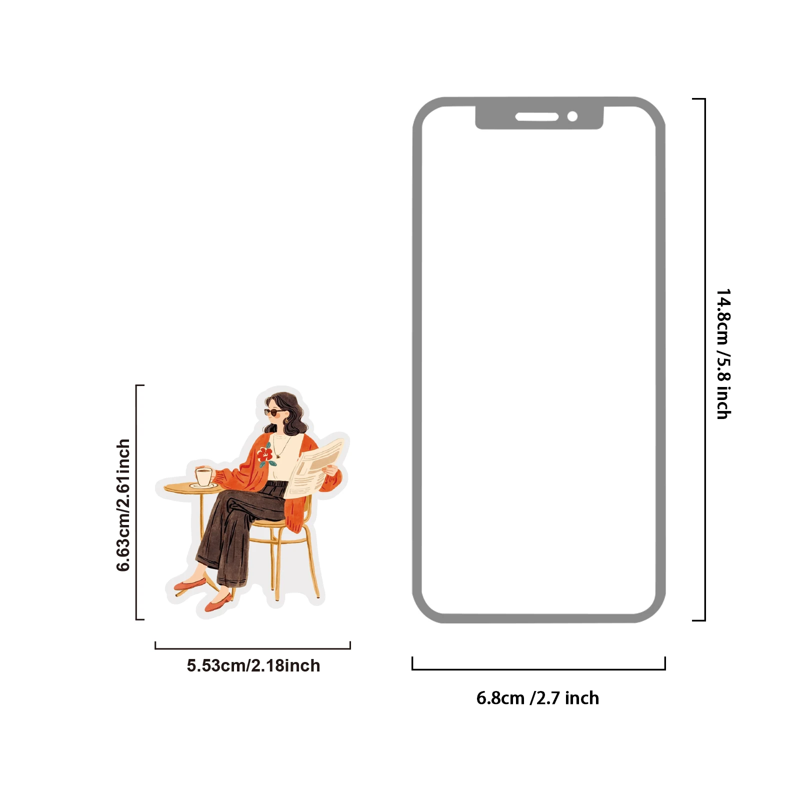 Etori Life Warm Orange Series Coffee Girl Cat Journal Stickers Retro Art Style Pet Stickers Suitable for Laptops, Phone Backs, Suitcases, Diaries, Scrapbooking Supplies, Office Decoration Accessories, DIY Crafts, Art Aesthetics, Student Gift Paper Bags, Polyvinyl Chloride, Irregular Shapes, High-Quality Stickers, School Supplies, Back-To-School Season
